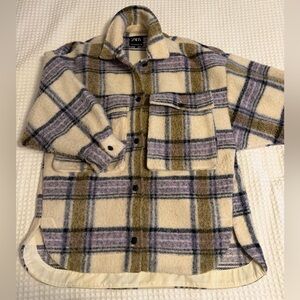 Zara Cream and Blue Plaid Jacket